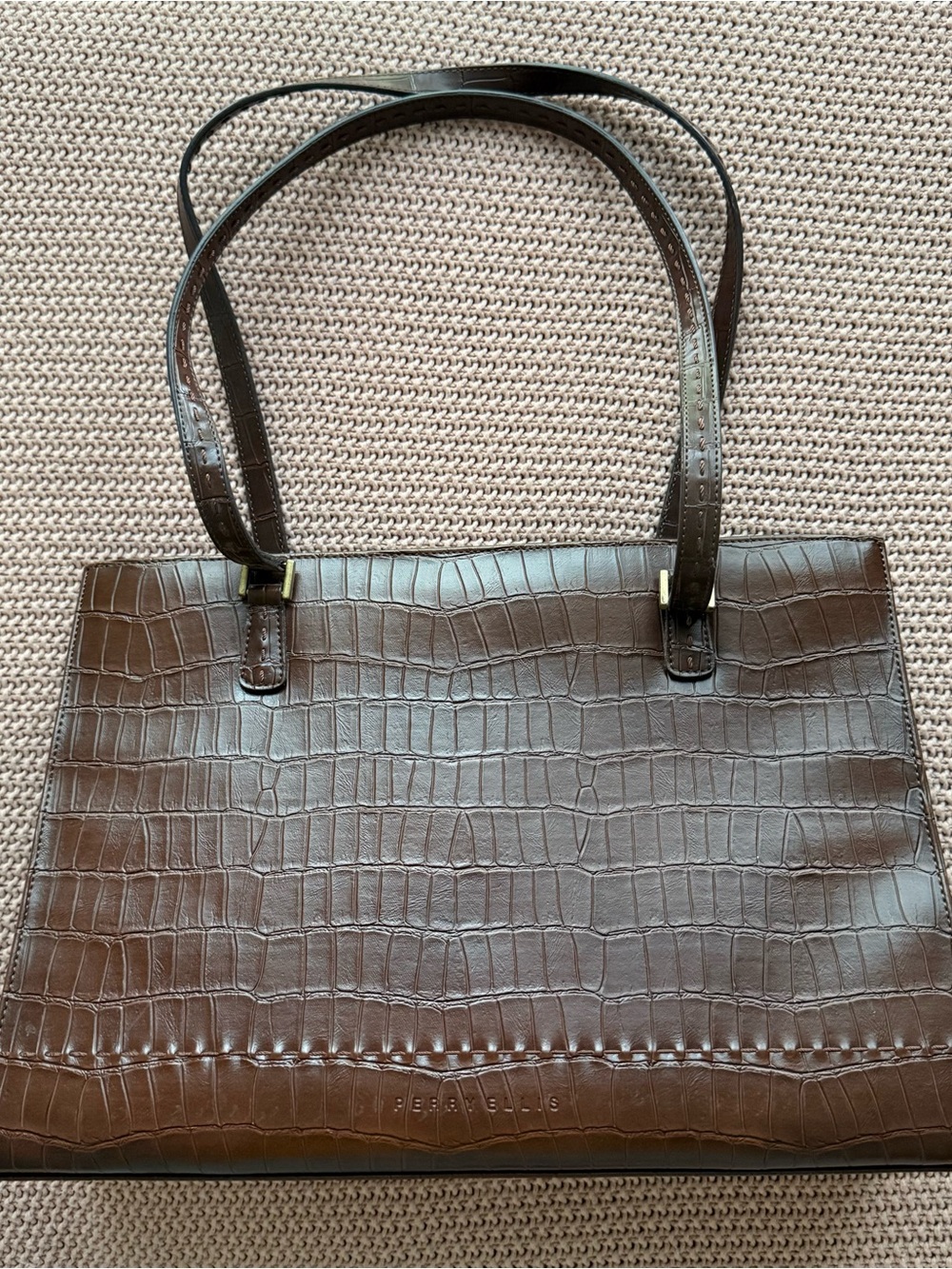 Perry Ellis Classic Brown Croc-Embossed Tote Bag